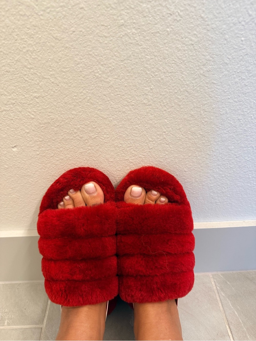 UGG Red Plush Shearling Slide Slippers